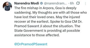 PM Modi tweet on Goa Club Fire