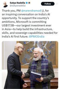 Modi's tweet in Microsoft's AI investment