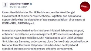 JP Nadda Calls Mamata Banerjee on Nipah Virus